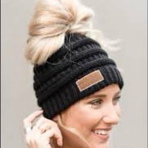Messy bun beanie